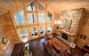 Open living room with fireplace