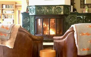 Out traditional Czech tiled fireplace