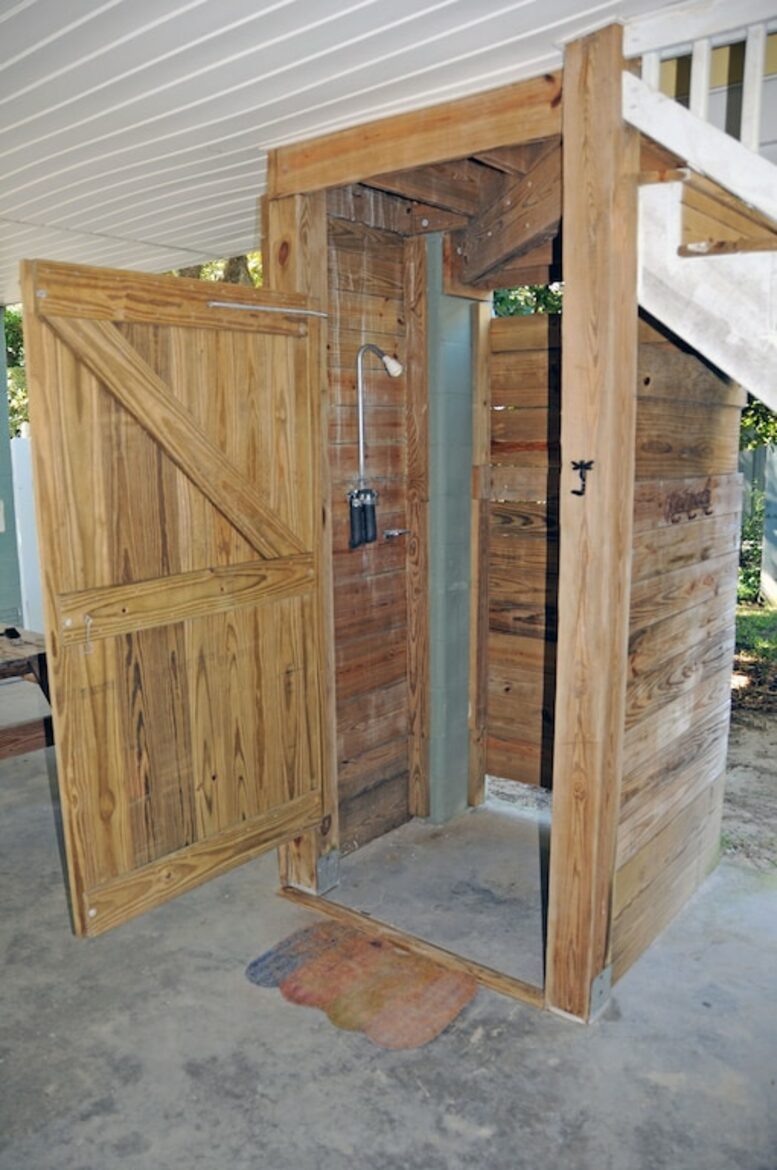 Outdoor shower to rinse off the sand