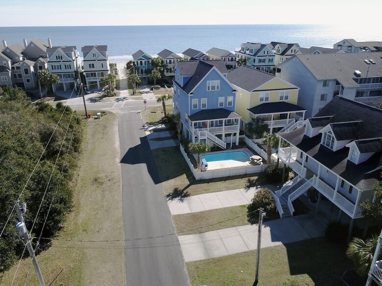 Drone photo from the driveway of "A Dream Come True" Beach House
