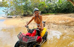 My wife and I on our ATV excursion