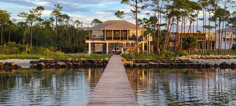 High Times bayfront with pier, swimming pool and 2 hot tubs on #1 Beach in America - St George Island, Florida