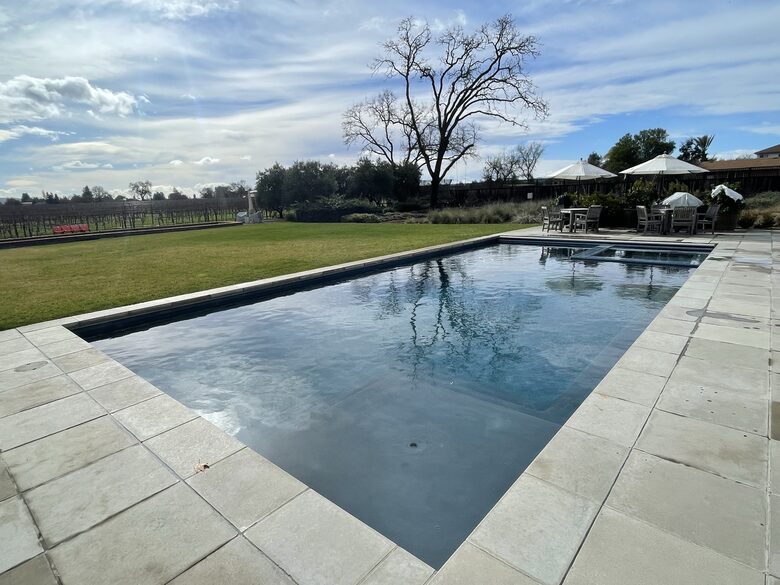The pool and spa looking south upon the vineyards.