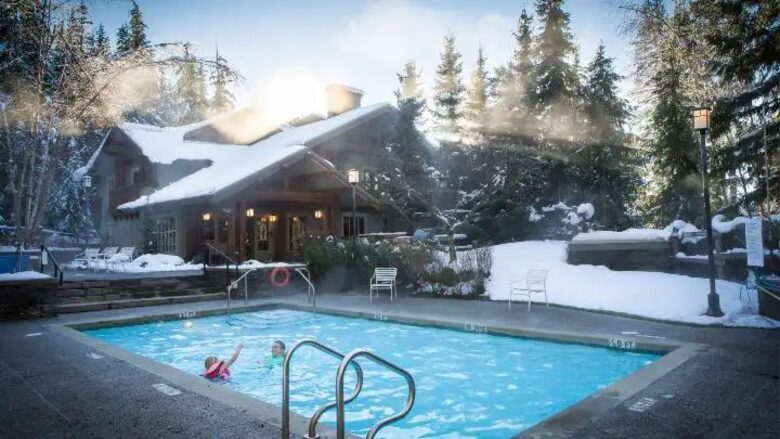Heated pool in winter