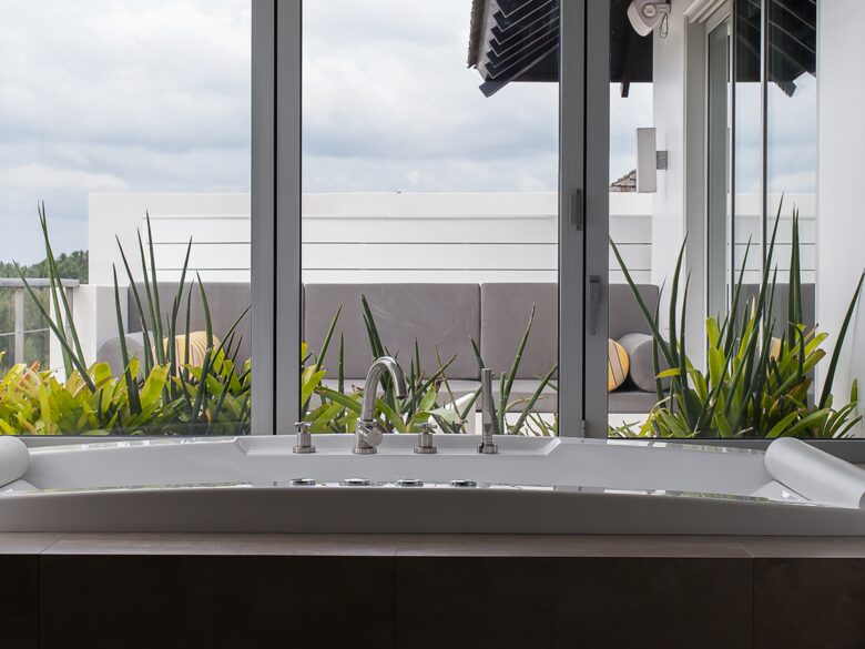 Looking out from master bathroom towards terrace