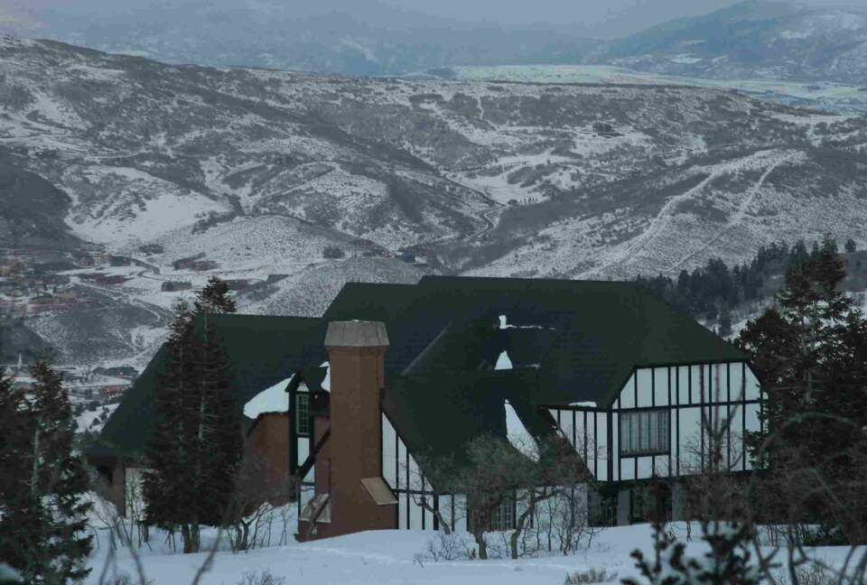 From behind the house during a wintery day snowshoeing