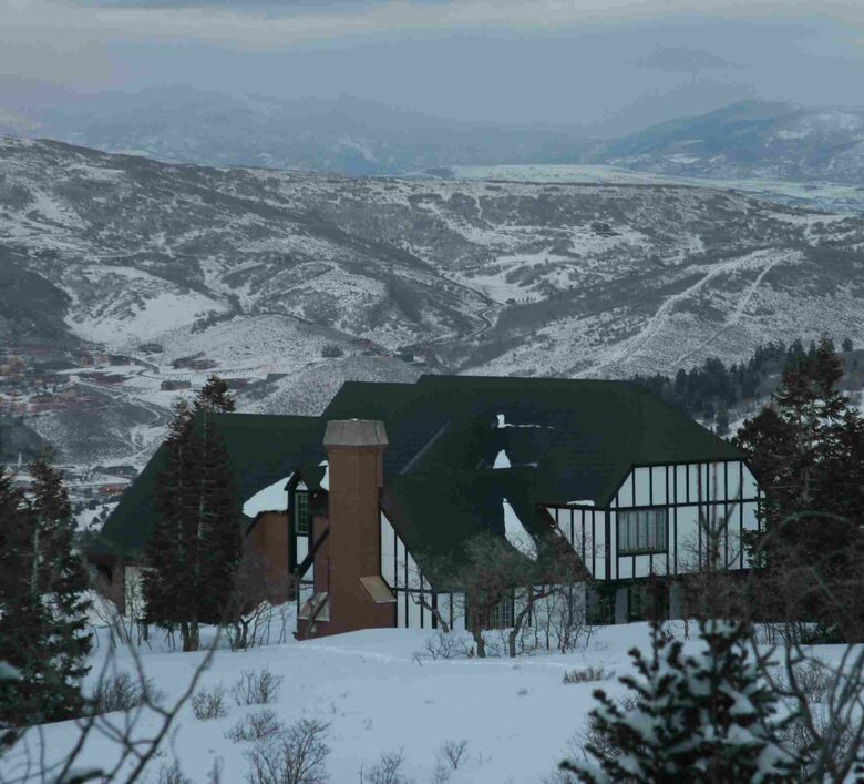 From behind the house during a wintery day snowshoeing