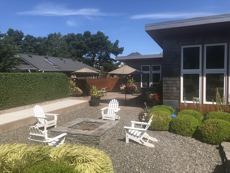 Outdoor fire pit and bocce court