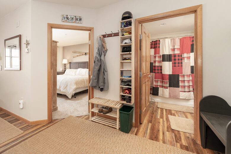 1st bathroom, ski gear shelves, bedroom 1