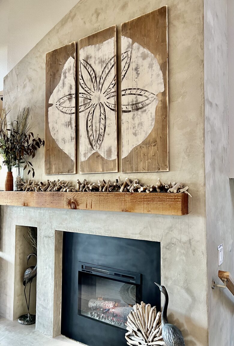 Electric fireplace in living room.
