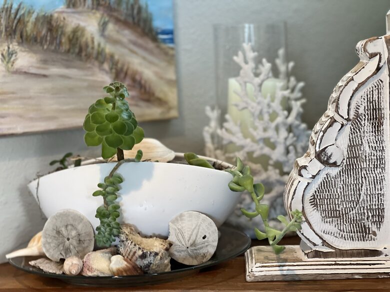 Greenery and coastal touches inside and outside.