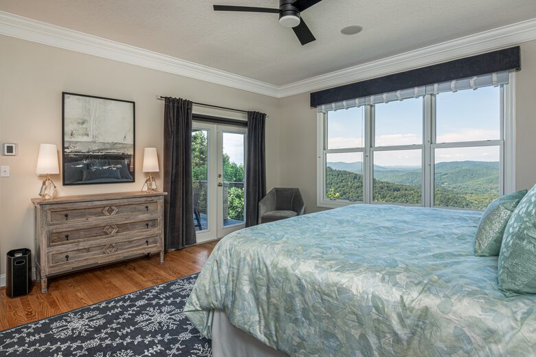 Master bedroom with king -- fantastic view