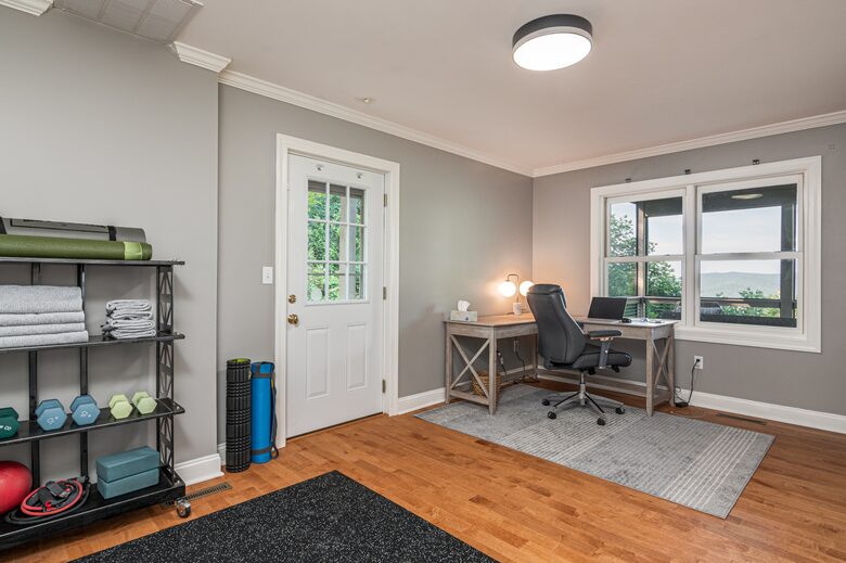 Downstairs office / workout room with door for more privacy
