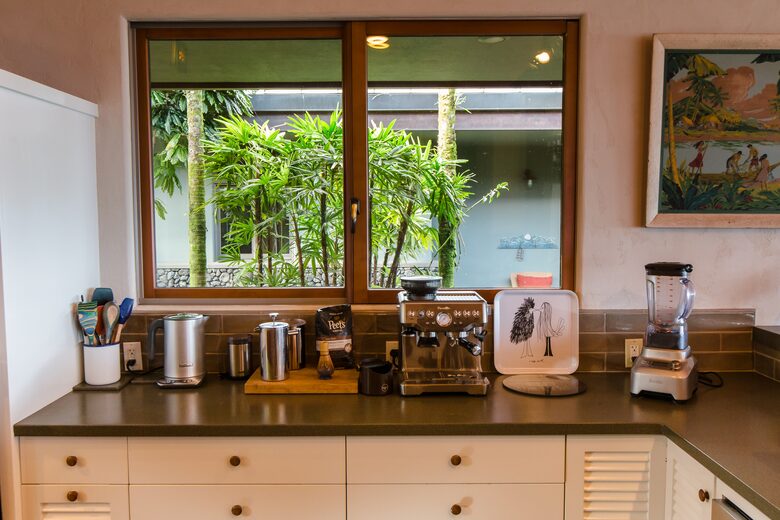 Espresso maker, French press & blender.