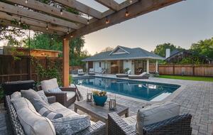 Trellised lighted BBQ Area, pool & cabana