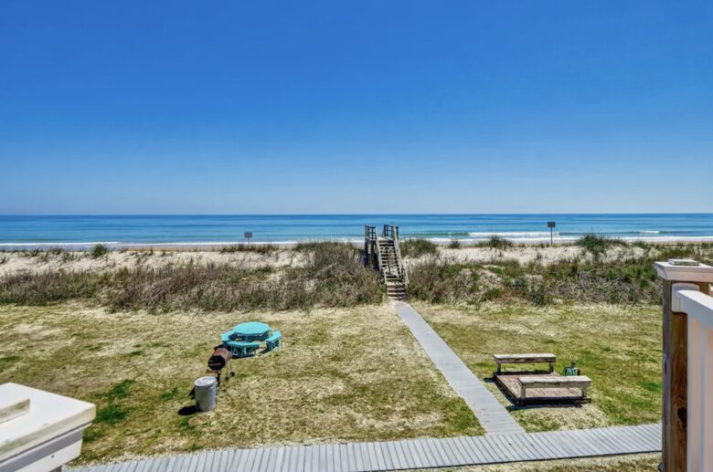 Backyard area for Cornhole, games or gathering for BBQ