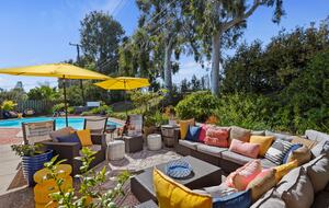 outdoor seating with pool view