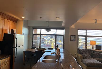 Family oriented kitchen with picture windows facing the forum.