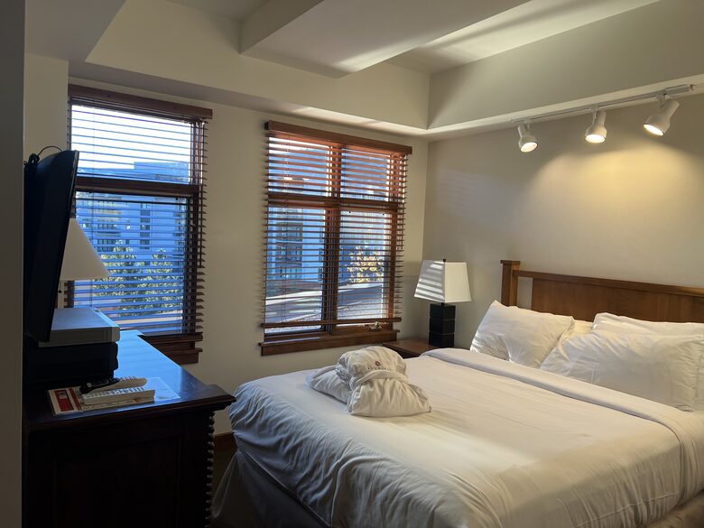 Primary bedroom with mountain views and ample closets
