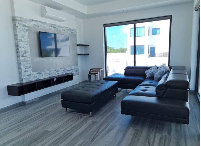 living room with sectional and tv