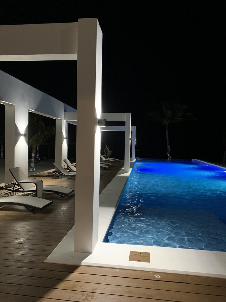 Night view of lap pool