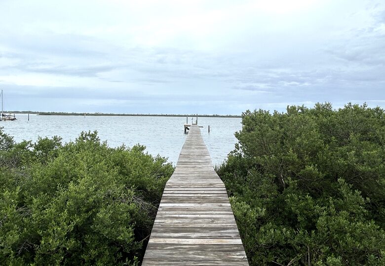 Long over water walkway and scenic dock. Watch the Dolphins!