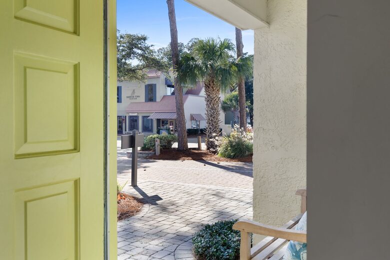 Front door. Walk acorss road to the harbour, shops and restaurants