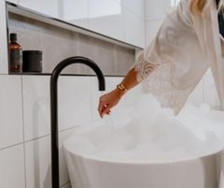 One of two freestanding baths