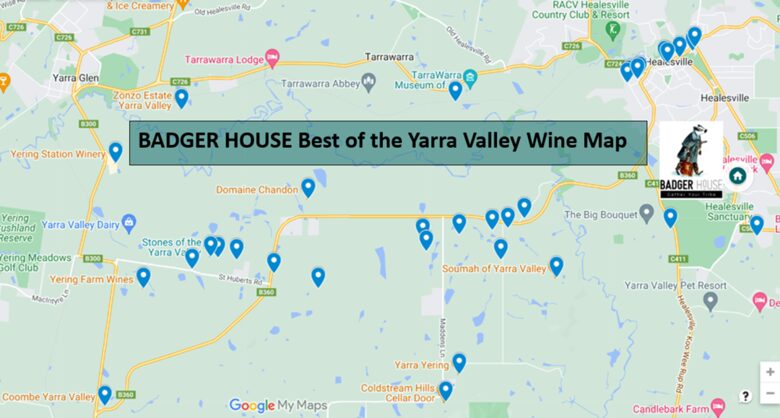 Map of the Best wineries in the Yarra Valley