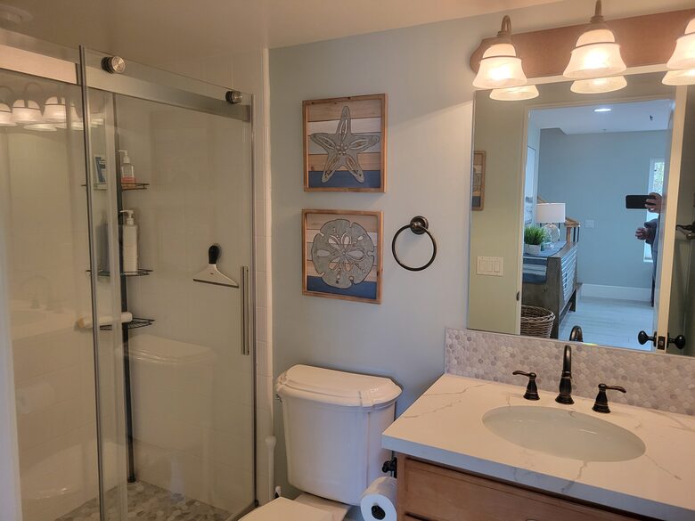 Downstairs bathroom with shower