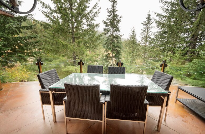 Glass Table for outdoor dining on deck