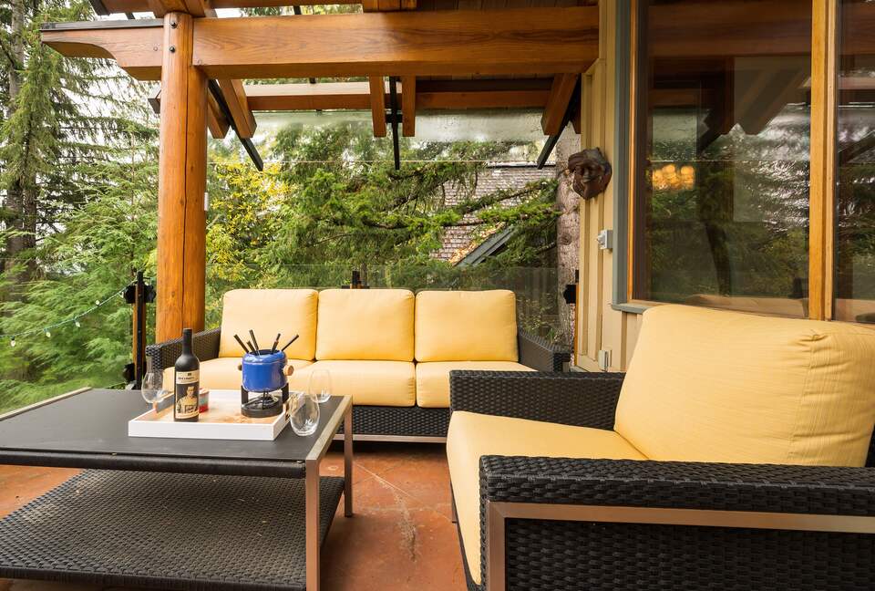 Amazing deck area overlooking creek - covered with glass roof