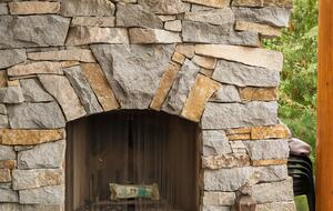 Outdoor fireplace on deck