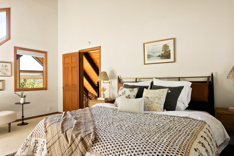 Master bedroom with king bed on Casper hybrid mattress