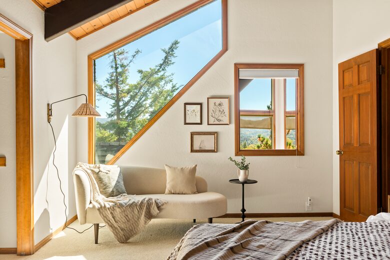 Cozy reading corner with views