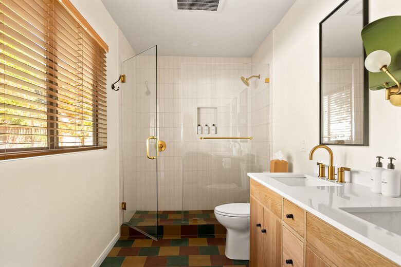Spacious walk in shower.