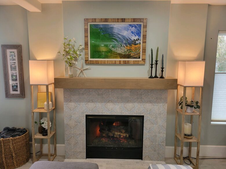 Cozy updated fireplace for cool coastal evenings