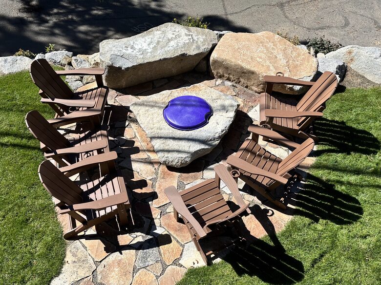 Newly added gas fire pit with Adirondack chairs!