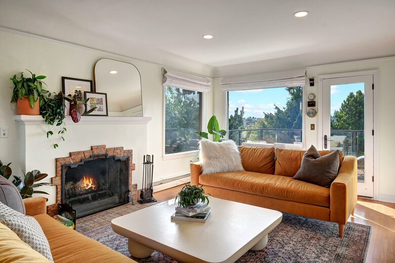 Living room with water views