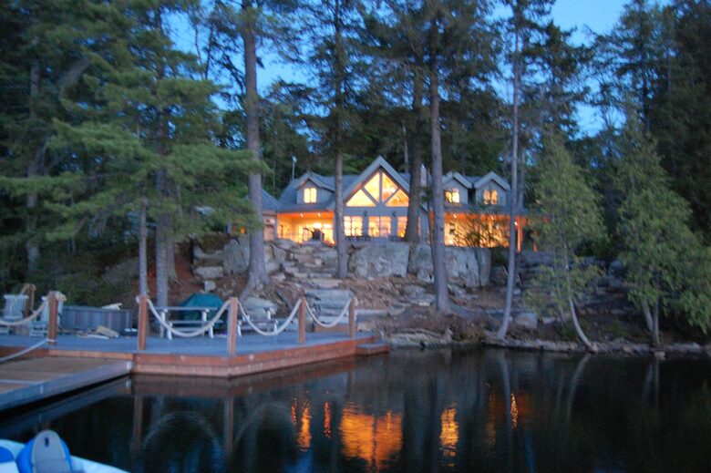 Evening view from the lake looking back at cottage