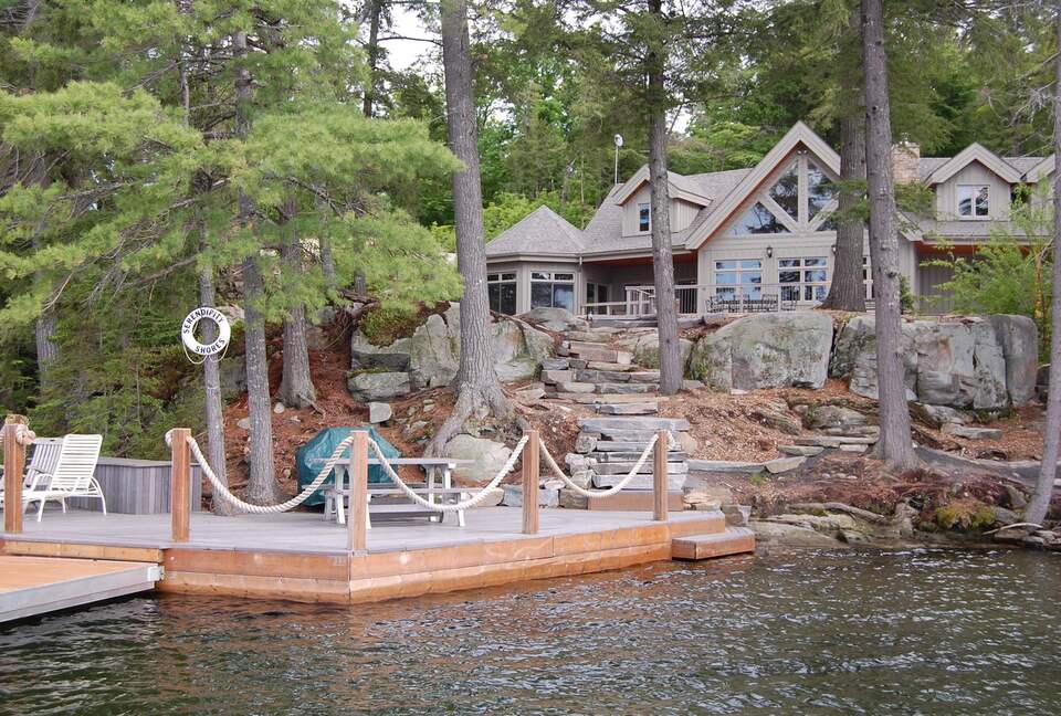 Plenty of dock space with deep water and sandy beach
