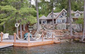 Plenty of dock space with deep water and sandy beach