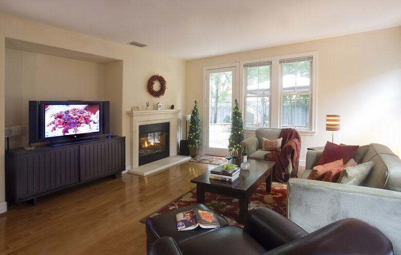 Family Room with fireplace, 65" OLED TV with CableTV&Netflix