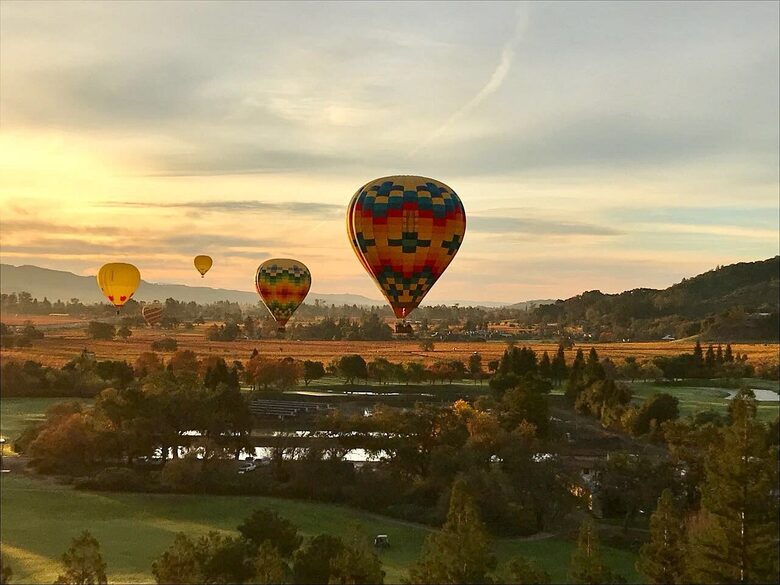 Hot Air Balloons rising above Yountville golf course