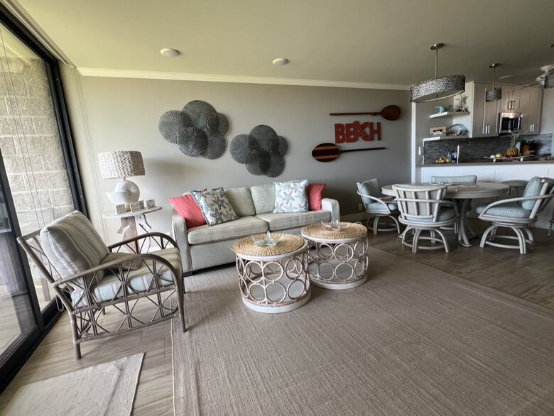 Common area with sofa sleeper, dining for 8, tv watching