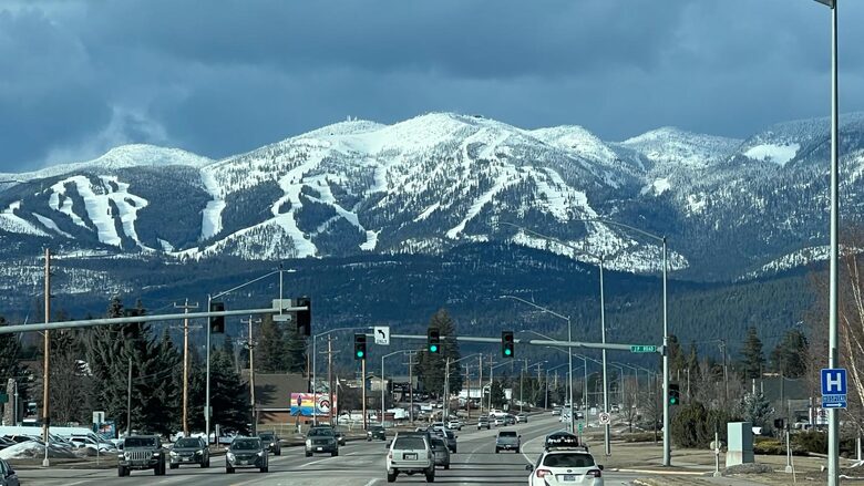 View of the mountain from Whitefish town