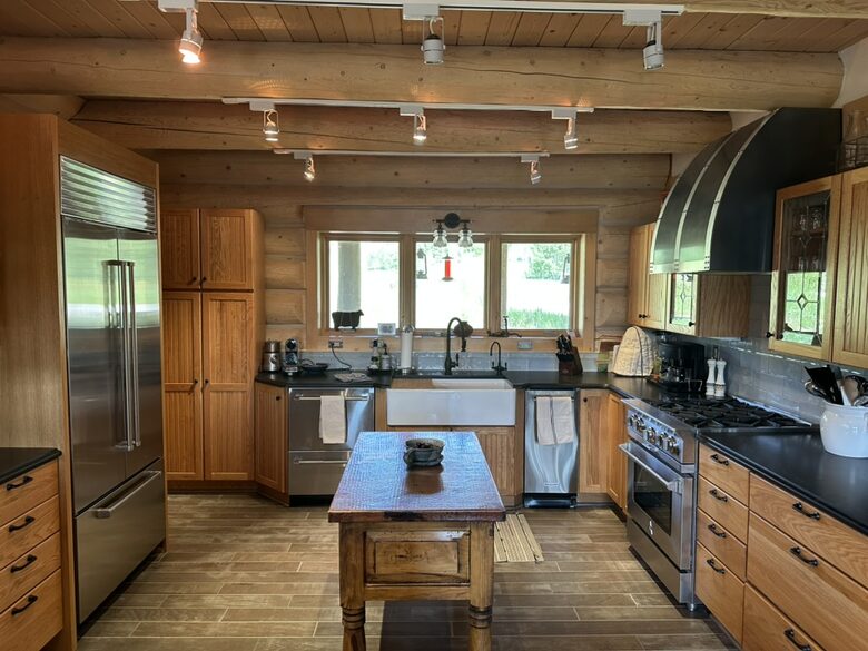 Chef's kitchen with views of Buffalo Mountain