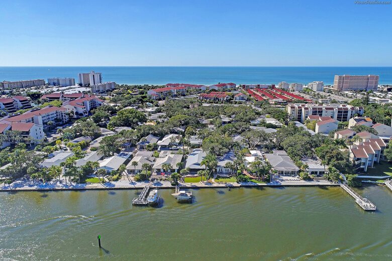 Arial view of the subdivision. Fishing pier to the right.