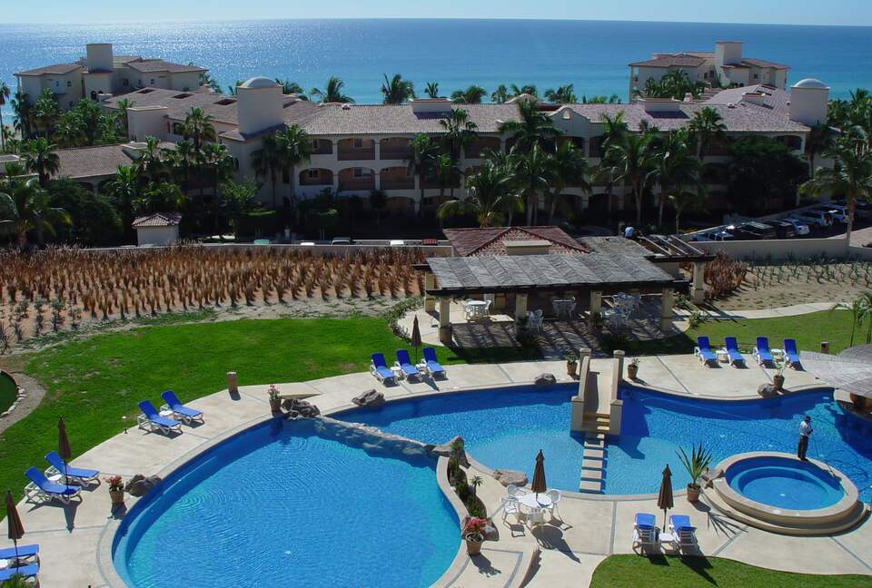 View of the pool from the balcony