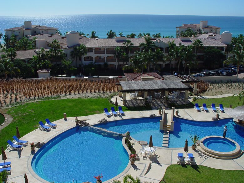 View of the pool from the balcony